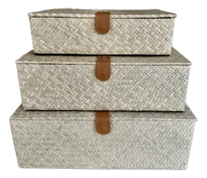 Natural Raffia Nesting Boxes, Set/3
