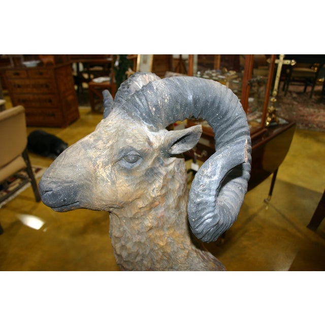 1900 - 1909 Antique Folk Art, Carved Life Size Mountain Goat - Ram For Sale - Image 5 of 15