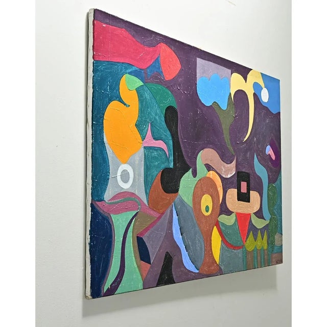 French Vintage Mid-Century Abstract Painting For Sale - Image 9 of 10