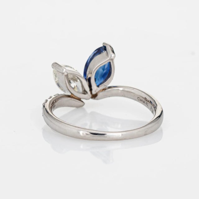 Sapphire Diamond Moi Et Toi Platinum Marquise Engagement Ring Size 6 For Sale In Los Angeles - Image 6 of 7