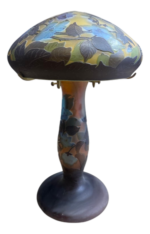 Art Nouveau French Cameo Glass Table Lamp with Floral Motif