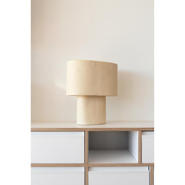 Beige Medium Table Lamp in Stoneware with Drops Effect Glaze by Lucas Huillet For Sale - Image 13 of 17