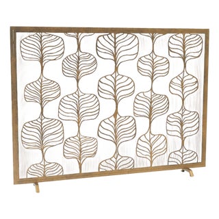 Aged Gold Fig Leaf Fireplace Screen Iron For Sale