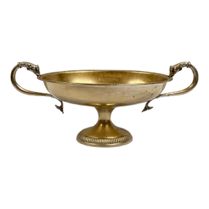 Vintage Mid 20th Century French Brass Compote WithKoi Fish Handles