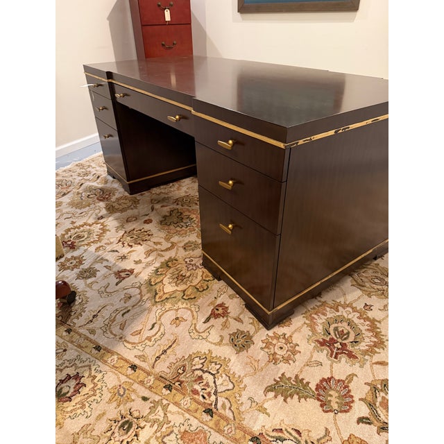 Sligh Bel Aire "Paramount" Contemporary Walnut & Gold Leaf Executive Desk For Sale In West Palm - Image 6 of 9