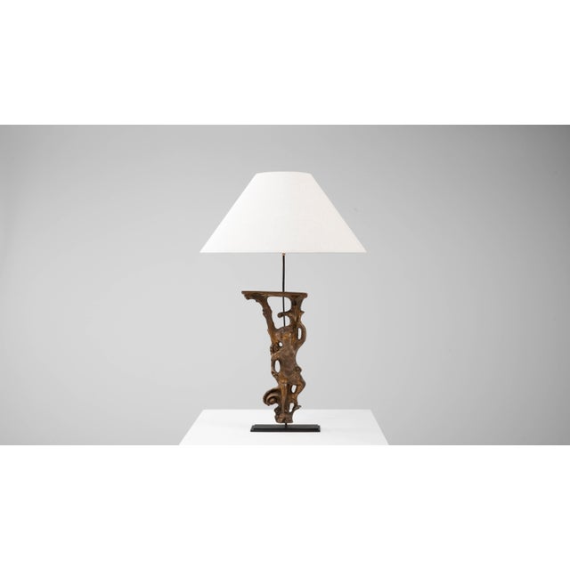 Wood 1900s Italian Wood Carved Table Lamp On Metal Base For Sale - Image 7 of 18