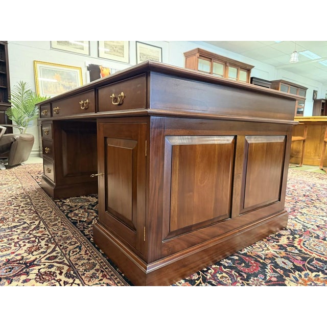 Brown Large English Partner Desk For Sale - Image 8 of 18