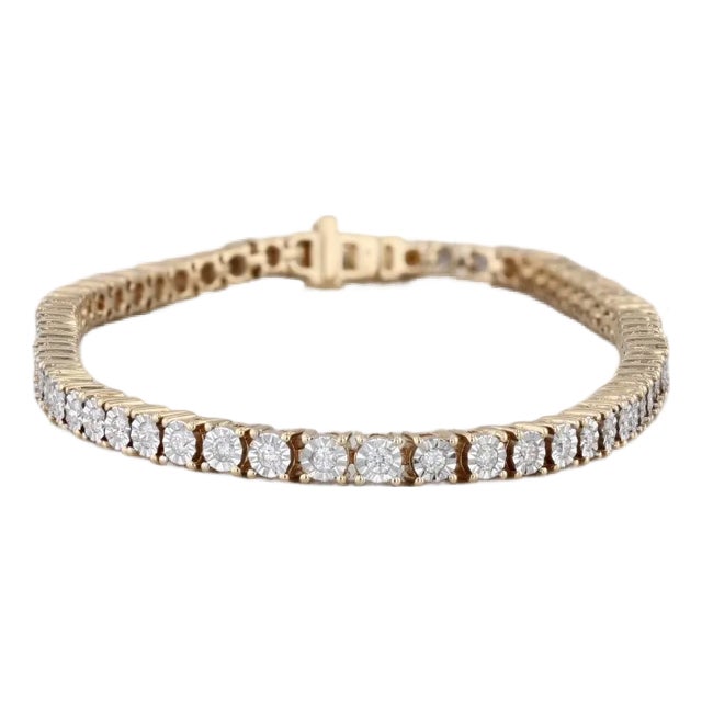 1.70ctw Diamond Tennis Bracelet 14k Yellow Gold 9" 3.8mm For Sale