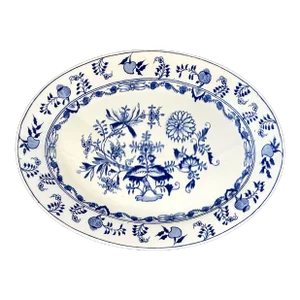 Meissen Cauldon Uk Blue Onion Oval Platter Cream N Cobalt Blue 17”