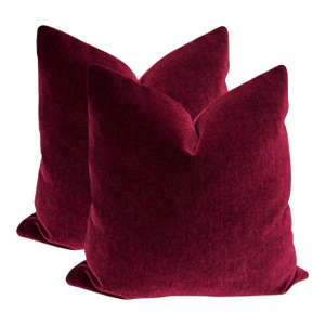Large 24" Burgundy Mohair Pillows - A Pair