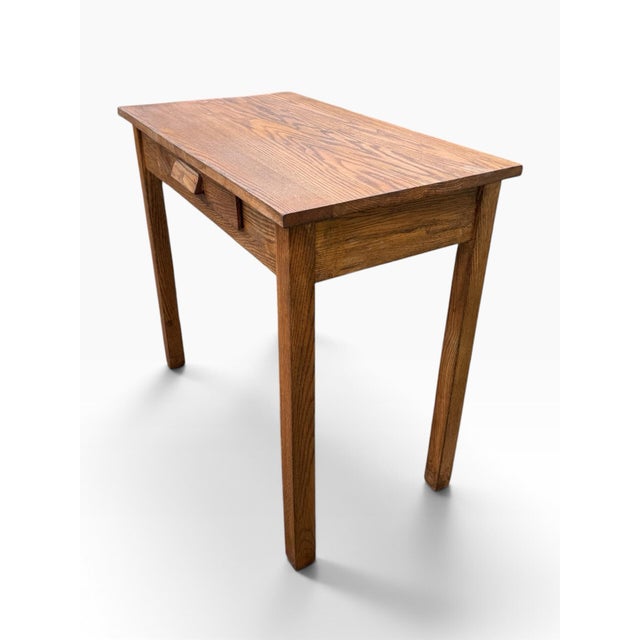 Vintage Solid Oak One-Drawer Writing Desk or Console Table, Refinished For Sale In Buffalo - Image 6 of 11
