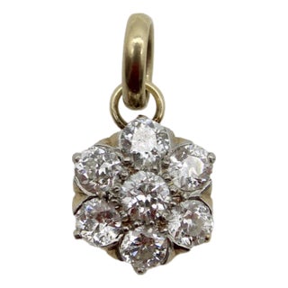 1900-1909 Victorian 14k Gold and Old Mine Cut Diamond Flower Pendant For Sale