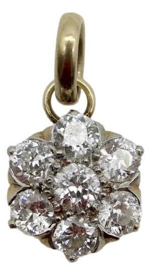 1900-1909 Victorian 14k Gold and Old Mine Cut Diamond Flower Pendant