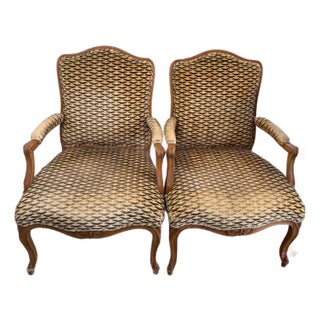 Mid 20th Century French Louis XV Style Fauteuil Armchairs (2) For Sale