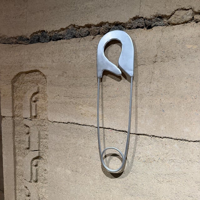 Large Wall Sculpture Silver-Colored Metal Safety Pin Post Modern For Sale In San Diego - Image 6 of 9