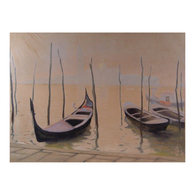 Early 20th Century Misty Morning Venice Canal Lithograph For Sale