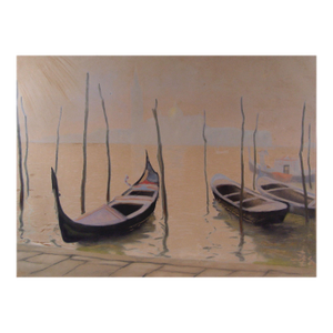Early 20th Century Misty Morning Venice Canal Lithograph