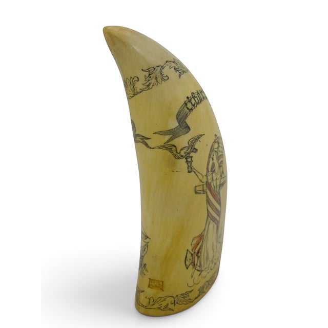 Mid 20th Century Save the Whale Polymer Faux Scrimshaw Reproduction Peacock Epervier Artek Tooth For Sale - Image 5 of 13