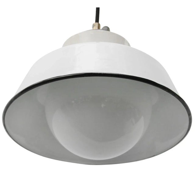 Vintage Industrial White Enamel, Cast Iron & Porcelain Pendant Light, 1950s For Sale - Image 4 of 7
