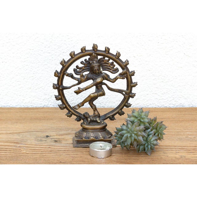 Burnished Brass Miniature Nataraja Deity For Sale - Image 9 of 9