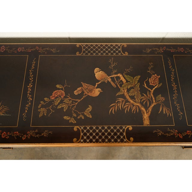 Brown Henredon Hollywood Regency Chinoiserie Mahogany Hand-Painted Console Table With Bird Motif | Circa 1980s For Sale - Image 8 of 16