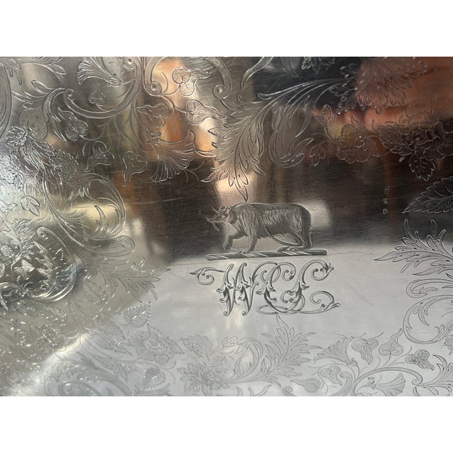 Large Silver-Plated Metal Tray, 1800s For Sale - Image 6 of 16
