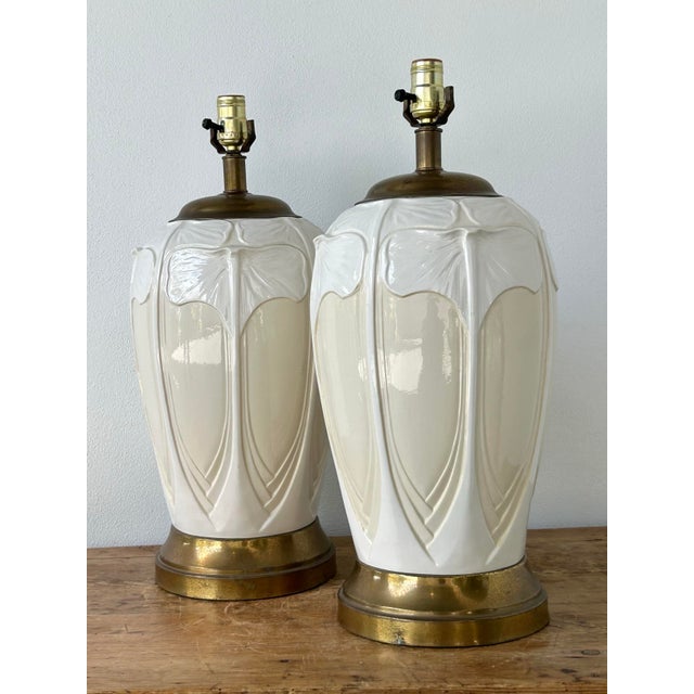 Vintage Boho Frederick Cooper Ginkgo Glazed Ceramic Lamps - A Pair For Sale - Image 11 of 12