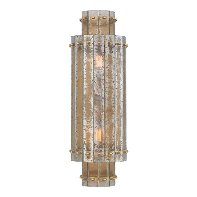 Carrier & Company for Visual Comfort Signature Cadence Large Tiered Sconce in Hand-Rubbed Antique Brass with Antique Mirror For Sale
