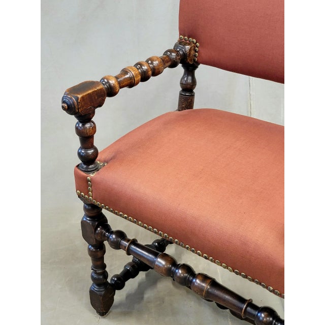 Antique European Renaissance Revival Chairs With Terracotta Linen Upholstery - A Pair For Sale In Denver - Image 6 of 14