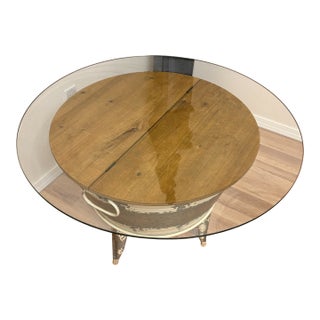 Steel Vintage Washtub Coffee Table Over Glass on a Pedestal For Sale