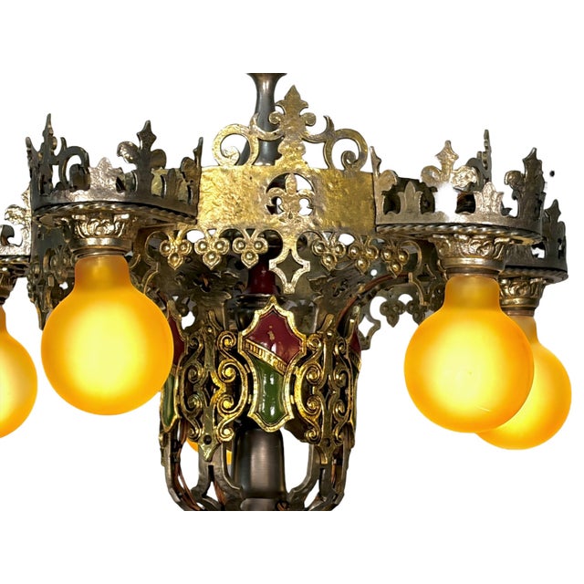 Spanish Revival 1927 Spanish Revival Semi Flush Chandelier With Original Polychrome Finish For Sale - Image 3 of 14