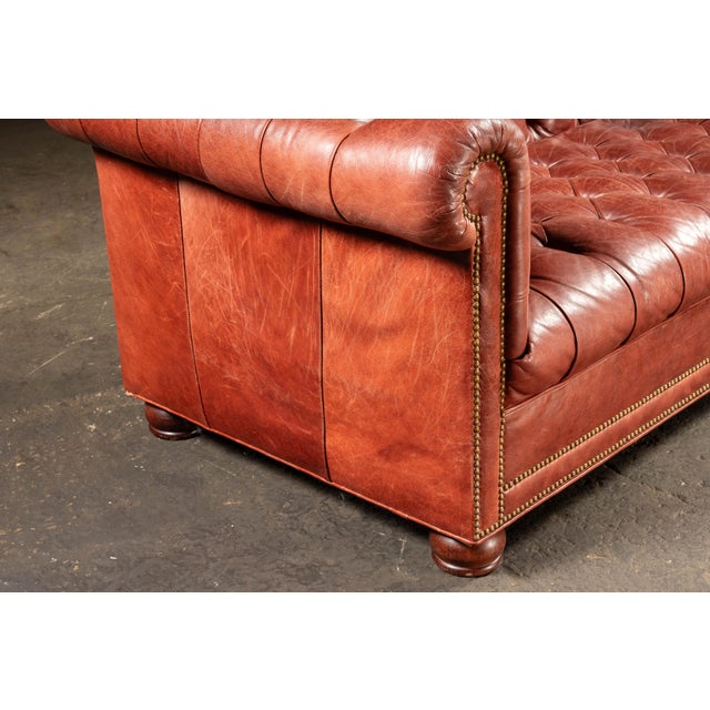Vintage Burnt-Red Leather Tufted Chesterfield Sofa With Nailhead Trim For Sale - Image 17 of 18