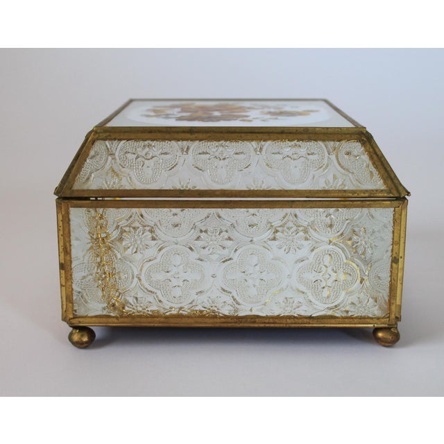 Mid 20th Century Vintage Brass and Glass Trinket Box W/ Floral Motif For Sale - Image 5 of 11