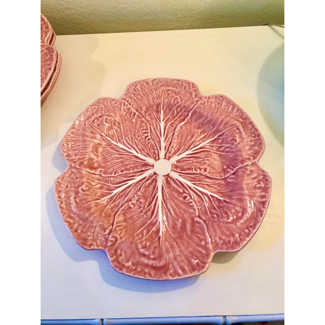 1970s Bordallo Pinheiro Pink Cabbage Plates Set of 6 For Sale In Tulsa - Image 6 of 9