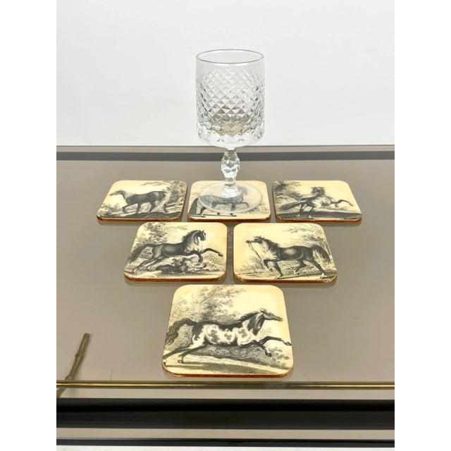 Brown Lacquered Wood Horse Coasters, Italy, 1950s, Set of 6 For Sale - Image 8 of 18