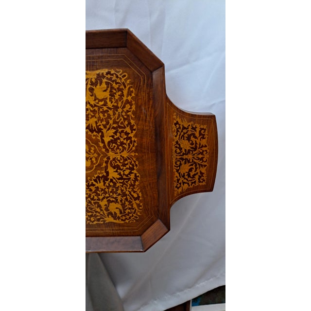 Wood Vintage Italian Wood Inlay Tray W/Music Box For Sale - Image 7 of 8