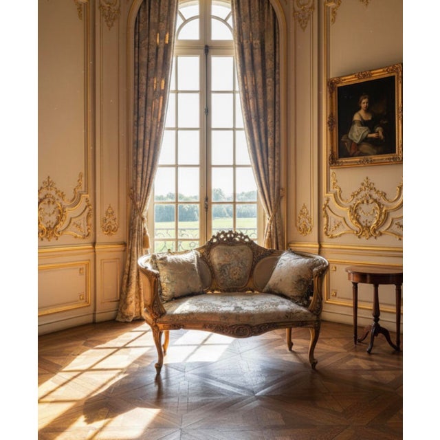 This elegant Vintage Antique gold frame Settee would be a wonderful addition to any space. Although small in stature, the...