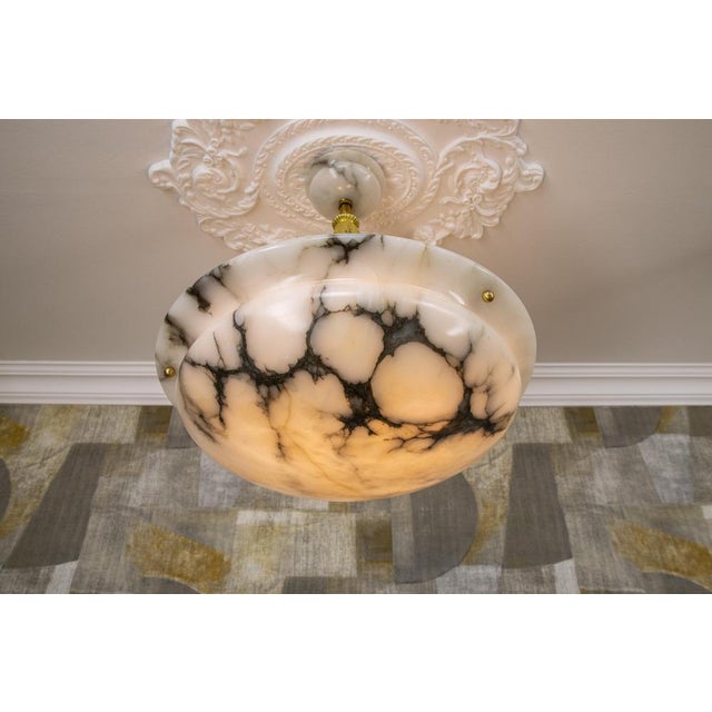 1920s French Art Deco Black Veined Alabaster and Bronze Pendant Light, 1920s For Sale - Image 5 of 18