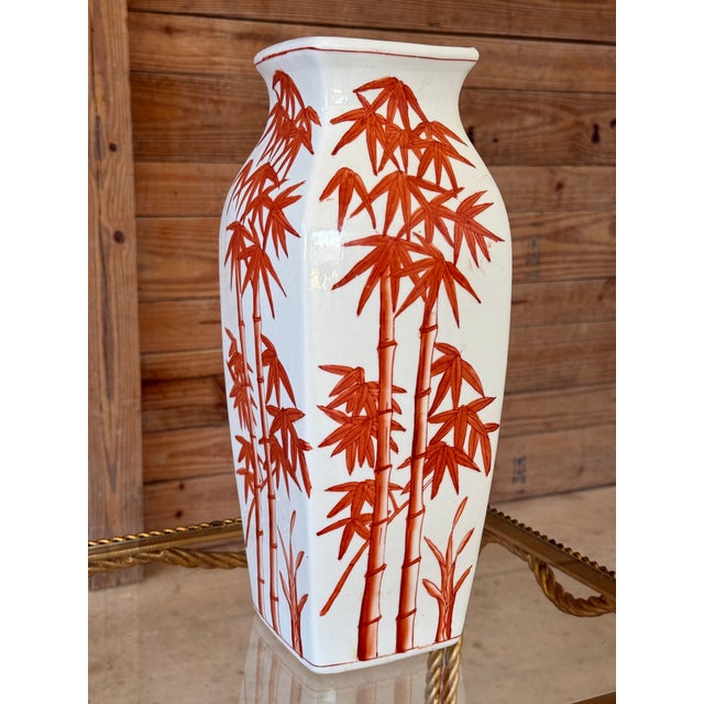 Vintage Chinoiserie Porcelain Bamboo Vase in Rust Red For Sale In Naples, FL - Image 6 of 9