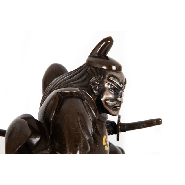Brown Antique Japanese Meiji Period Bronze Sculpture Okimono of Samurai Warrior For Sale - Image 8 of 18