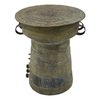 Cast Bronze Rain Drum With Elaborate Detail Patina Finish For Sale
