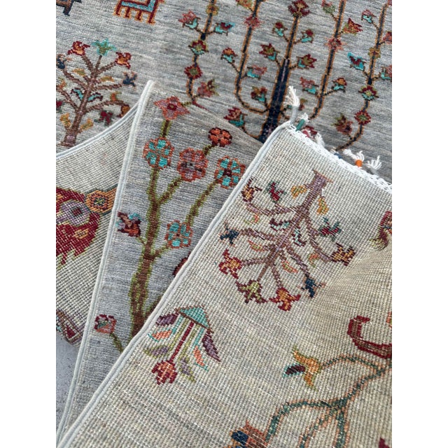 Light Gray Hand-Knotted Persian Gabbeh Runner Rug – Tree of Life Motif in Earth Tones For Sale - Image 8 of 18