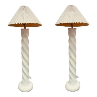Vintage Spiral Plaster Floor Lamps, Michael Taylor Style, 1980s, Pair For Sale