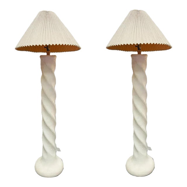 Vintage Spiral Plaster Floor Lamps, Michael Taylor Style, 1980s, Pair For Sale