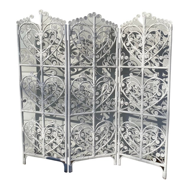 Late 20th Century Boho White Rattan/ Wicker Room Divider Screen Chairish