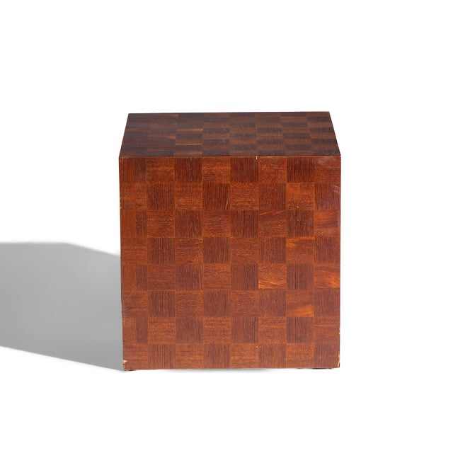 Thayer Coggin Thayer Coggin Style Mid Century Walnut Parquet Cube End Table For Sale - Image 4 of 7