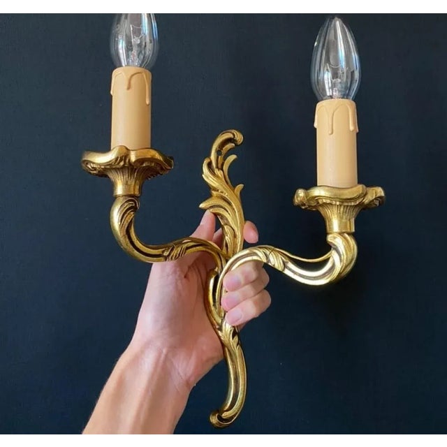 French Bronze Wall Lamps, 1960s, Set of 2 For Sale - Image 9 of 11