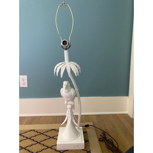 Vintage tropical white metal bird lamp with two bulbs. The bird can pivot or move directions. Shade not included. Brown...