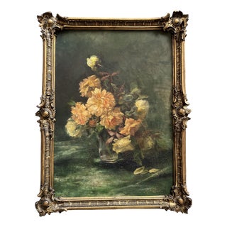A. Pricelius, Floral Still Life of Roses in Glass Vase, 1930s, Oil Painting For Sale