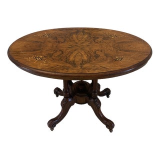 Victorian Inlaid Burr Walnut Oval Centre Table, 1860s For Sale